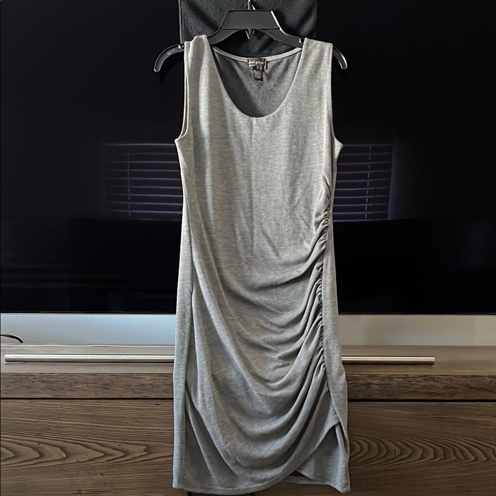 Free Press Gray Ruched Midi Cocktail Dress